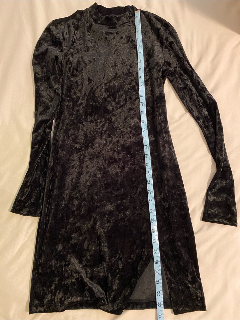 Forever 21 Black Crushed Velvet Long Sleeve Mini Dress Sz S